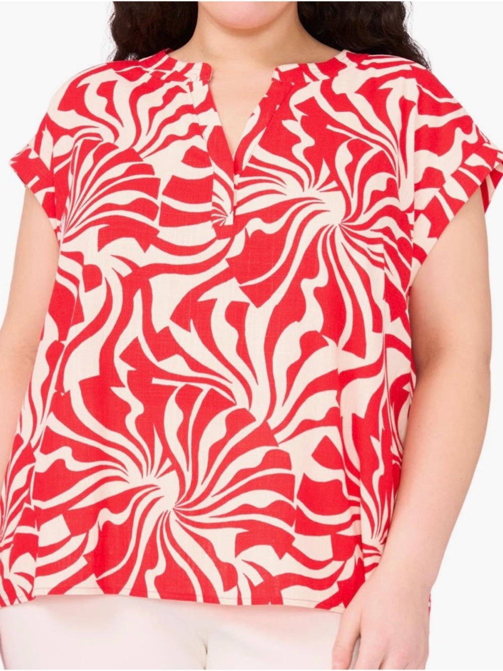 Vince Camuto Red White Linen Blend Cap Sleeve Capsule Office Tunic Top 2X NWT